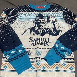 Sam Adams Christmas Blue and White Men's Sweater NWOT